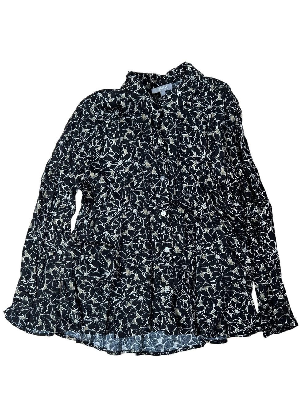 Habitat Button-Up Womens S Black Tunic Floral Lightweight Rayon Casual
